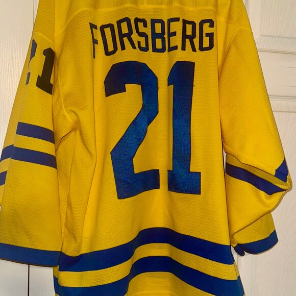 Peter Forsberg Nike Team Sweden Hockey Jersey - Yellow & Blue - #21 - M - Picture 1 of 9